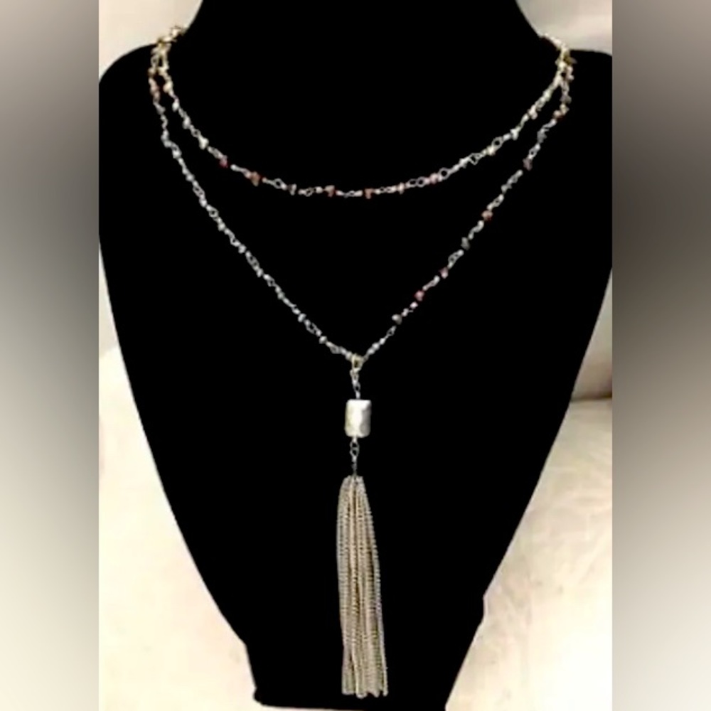 Stella & Dot Gitane Tassel-Silver Neutral Multi Necklace Brand New In SD Box